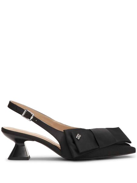  Ganni Big Bow Satin Pumps - Black 