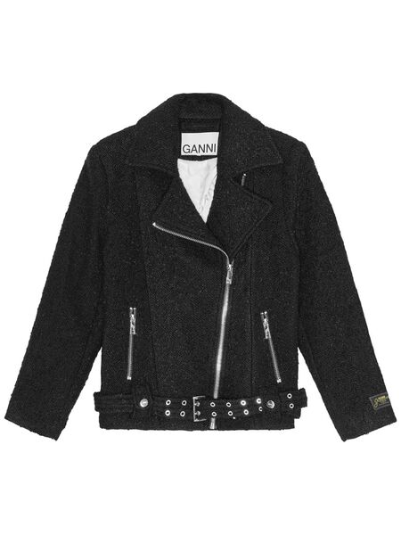  Ganni Bouclé Biker Jacket - Black 