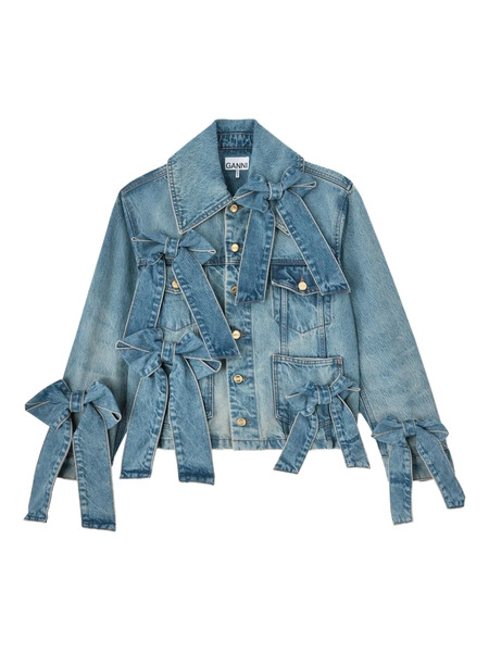  Ganni Bow-embellished Denim Jacket - Blue 