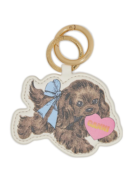  Ganni Brown Puppy Keyring - Gold 