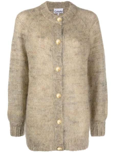  Ganni Brushed-effect Crew-neck Cardigan - Yellow 