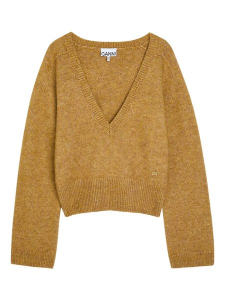  Ganni Brushed V-neck Sweater - Brown 