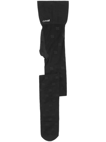  Ganni Butterfly Logo-pattern Tights - Black 