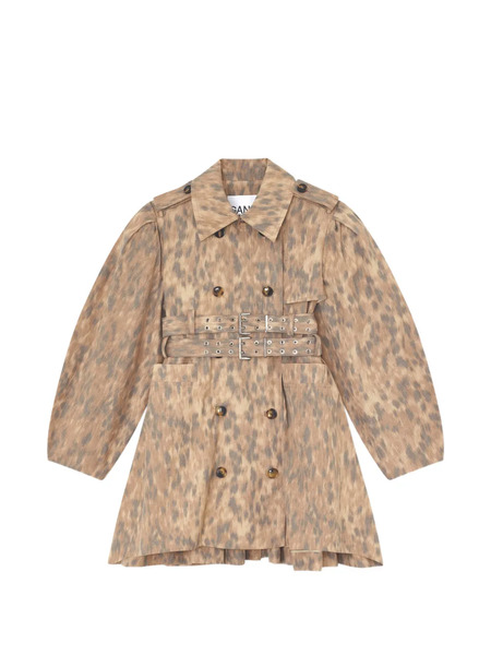  Ganni Button Belted Double Breasted Coat - Neutrals 