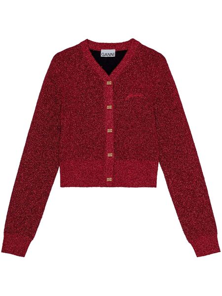  Ganni Buttoned Long Sleeve Cardigan - Red 