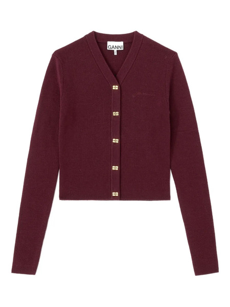  Ganni Buttoned V-neck Cardigan - Red 