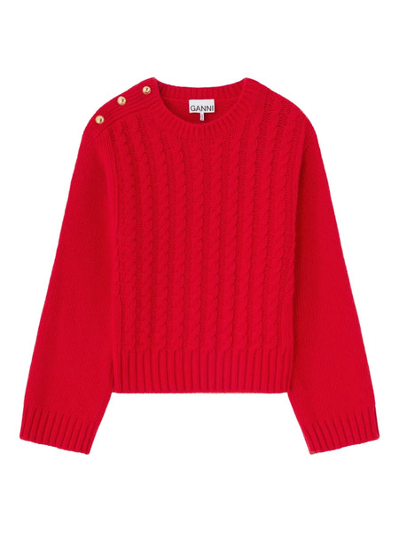  Ganni Cable-knit Buttoned Sweater - Red 