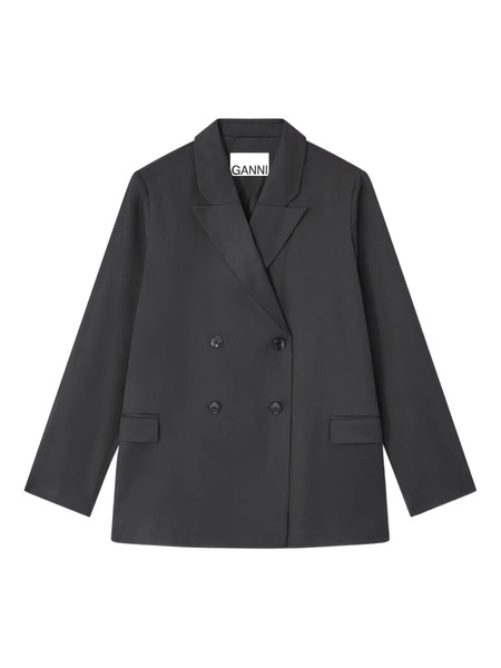  Ganni Calendered Double-breasted Blazer - Grey 