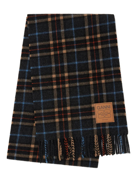  Ganni Checked Fringed Scarf - Black 