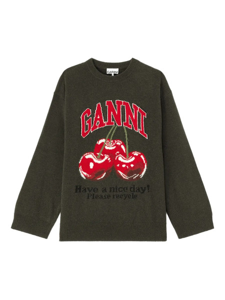  Ganni Cherry-print Graphic Sweater - Green 