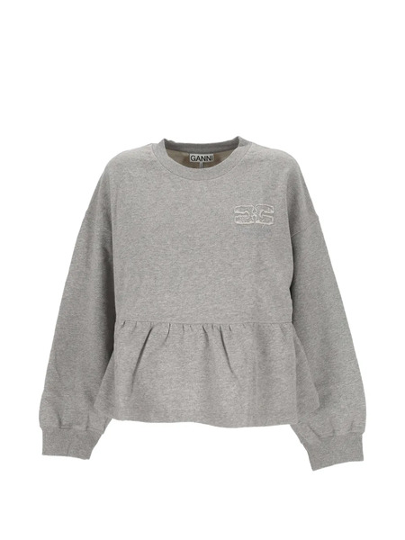  Ganni Crew-neck Ruffled Sweatshirt - Grey 