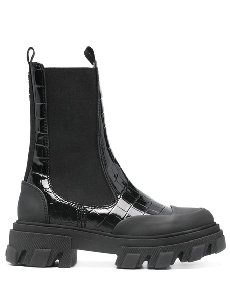  Ganni Croc-effect Chelsea Boots - Black 