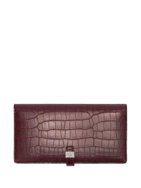  Ganni Crocodile-effect Flap Wallet - Red 