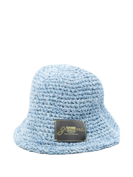  Ganni Denim Handknit Bucket Hat - Blue 