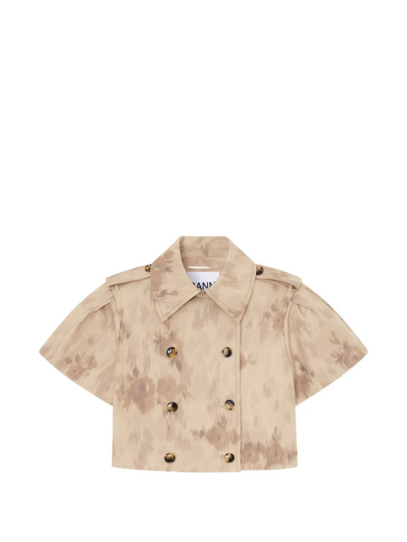  Ganni Double-breasted Short-sleeve Jacket - Neutrals 