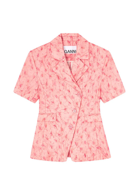  Ganni Double-breasted Short-sleeve Jacket - Pink 