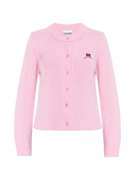  Ganni Embroidered Buttoned Cardigan - Pink 