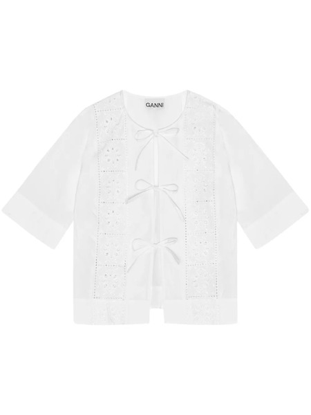  Ganni Embroidered Tie Blouse - White 