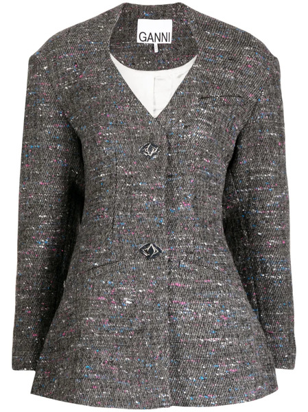  Ganni Fitted Wool-blend Blazer - Grey 