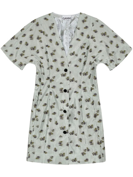  Ganni Floral Print Buttoned Minidress - Neutrals 
