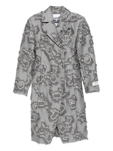  Ganni Frayed Cloud-print Coat - Grey 