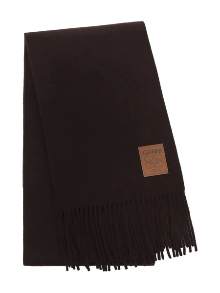  Ganni Fringed Logo-patch Scarf - Black 