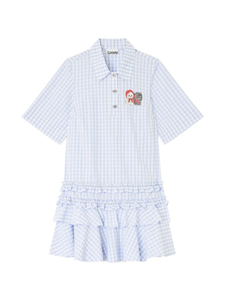  Ganni Gingham Ruffled Mini Dress - Blue 