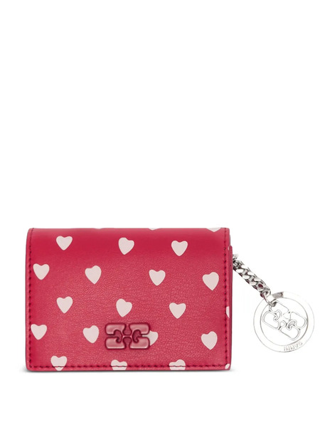  Ganni Heart-print Logo-charm Wallet - Red 