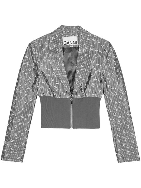  Ganni Jacquard Cropped Blazer - Grey 