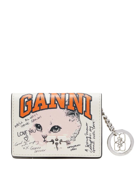  Ganni Kitty Keychain Wallet - Neutrals 