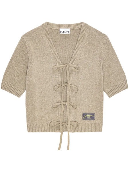  Ganni Lace-up Cardigan - Neutrals 