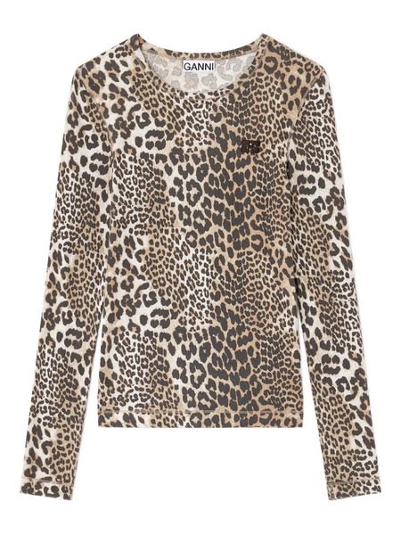 Ganni Leopard Long-sleeve Top - Brown 