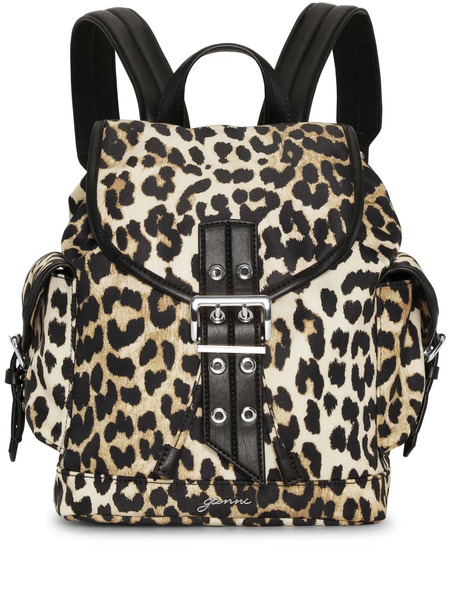  Ganni Leopard-print Backpack - Brown 