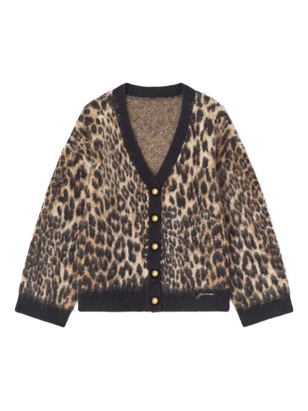  Ganni Leopard-print Button Cardigan - Neutrals 