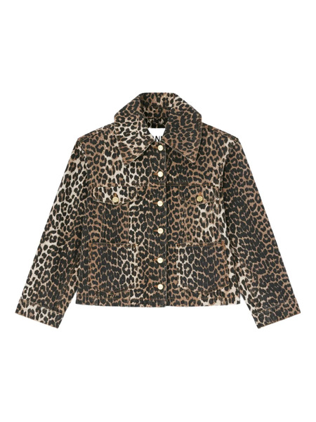  Ganni Leopard-print Button Denim Jacket - Brown 