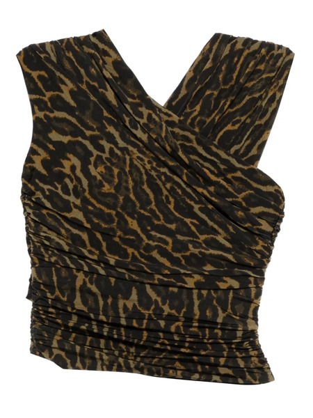  Ganni Leopard-print Gathered Blouse - Brown 