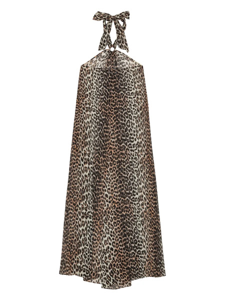  Ganni Leopard-print Halter Dress - Neutrals 