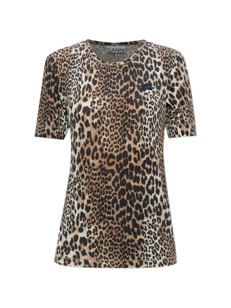  Ganni Leopard-print Logo T-shirt - Neutrals 