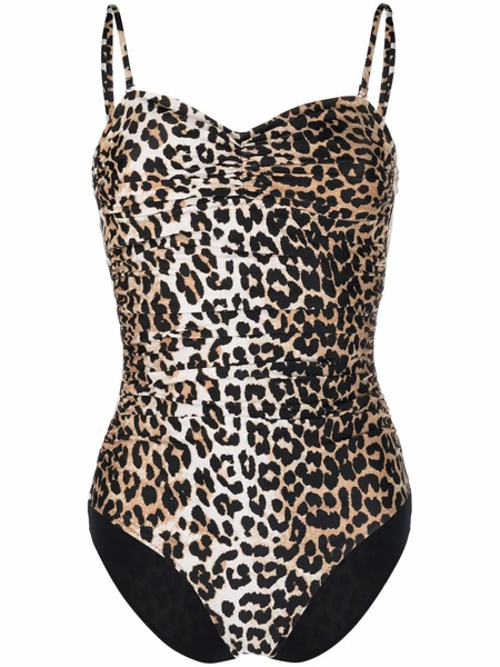  Ganni Leopard-print Swimsuit - Brown 