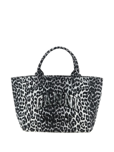  Ganni Leopard Sequin Medium Tote - White 