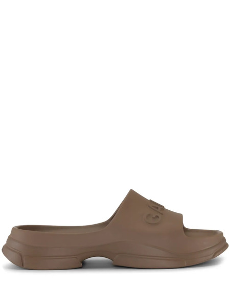  Ganni Logo-embossed Platform Slides - Brown 