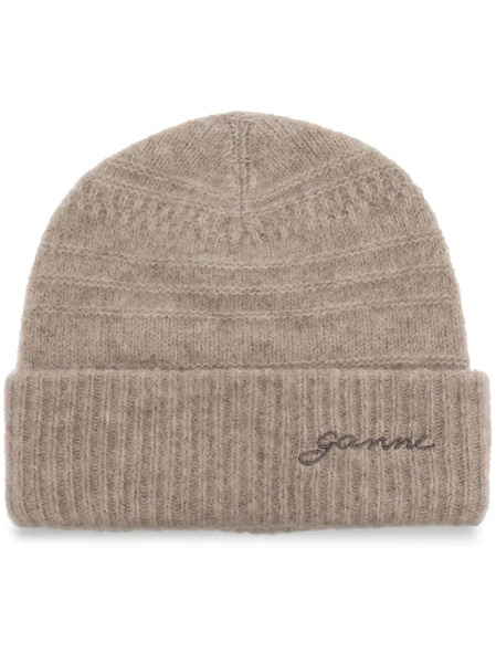  Ganni Logo-embroidered Knitted Beanie - Neutrals 