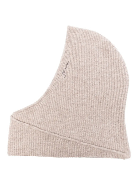  Ganni Logo-embroidered Ribbed Balaclava - Neutrals 