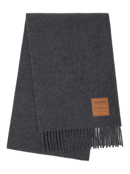  Ganni Logo-patch Fringed Scarf - Grey 