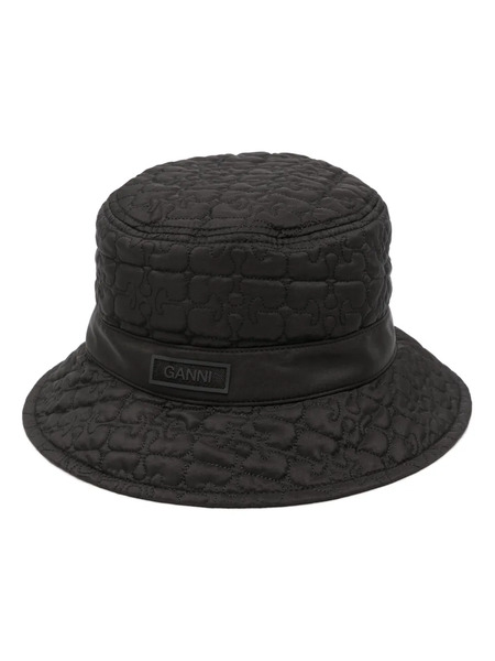  Ganni Logo-patch Quilted Bucket Hat - Black 