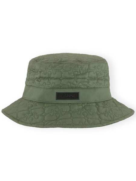  Ganni Logo-patch Quilted Bucket Hat - Green 