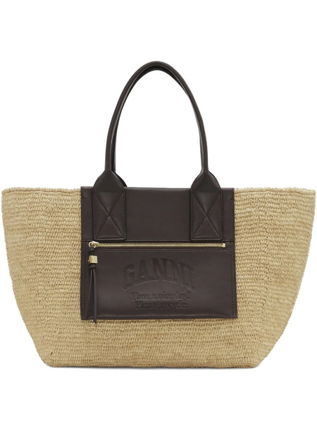  Ganni Medium Raffia Tote Bag - Neutrals 