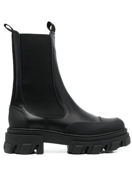 Ganni Mid Chunky Leather Chelsea Boots - Black 
