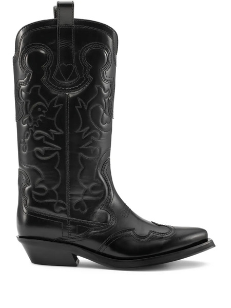  Ganni Mid-shaft Western Boots - Black 