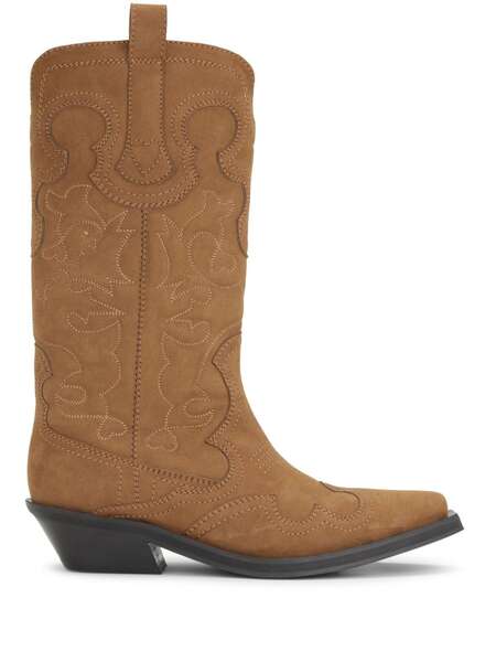  Ganni 40mm Suede-effect Western Boots - Brown 
